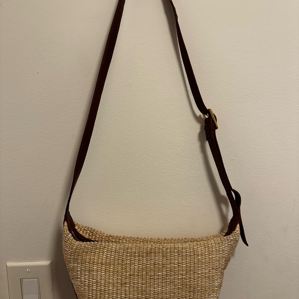 Madewell raffia and brown sling bag